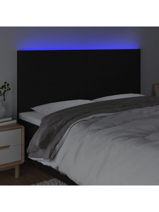 Gultas galvgalis ar LED, 160x5x118/128 cm, melns audums