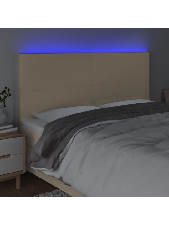 Gultas galvgalis ar led, 160x5x118/128 cm, krēmkrāsas audums