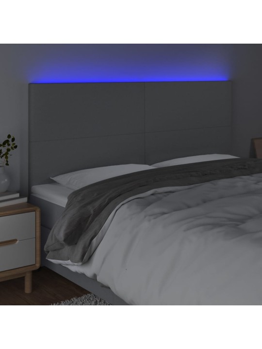 Gultas galvgalis ar LED, 180x5x118/128 cm, gaiši pelēks audums