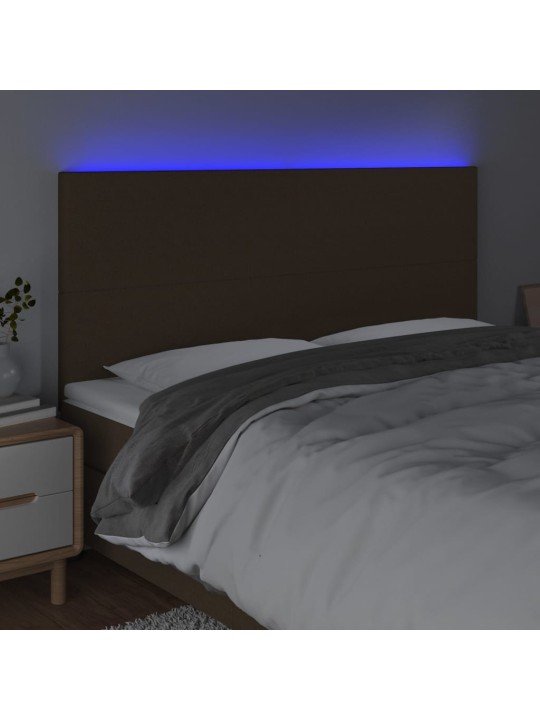 Gultas galvgalis ar LED, 180x5x118/128 cm, tumši brūns audums