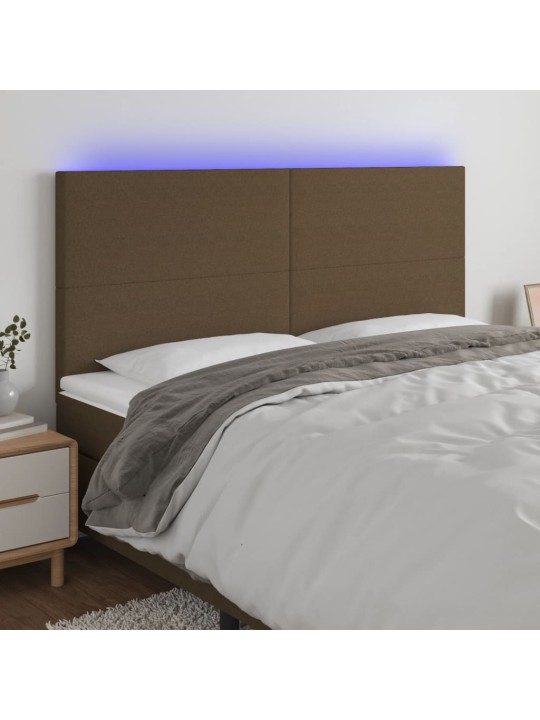 Gultas galvgalis ar LED, 180x5x118/128 cm, tumši brūns audums