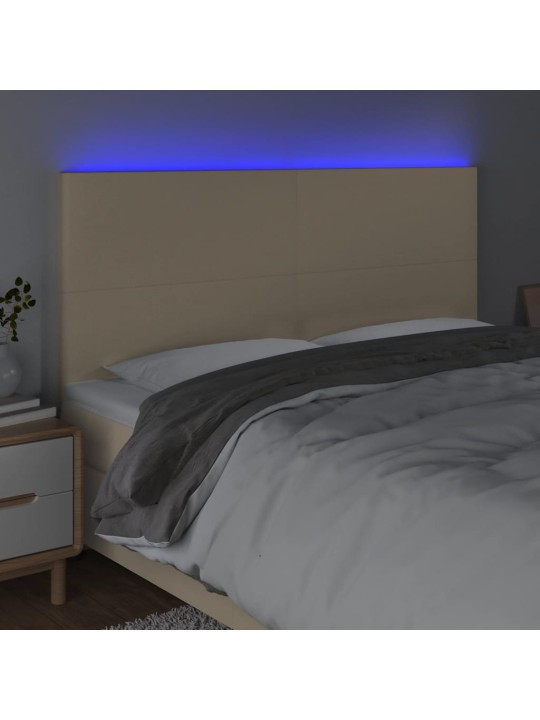 Gultas galvgalis ar LED, 180x5x118/128 cm, krēmkrāsas audums