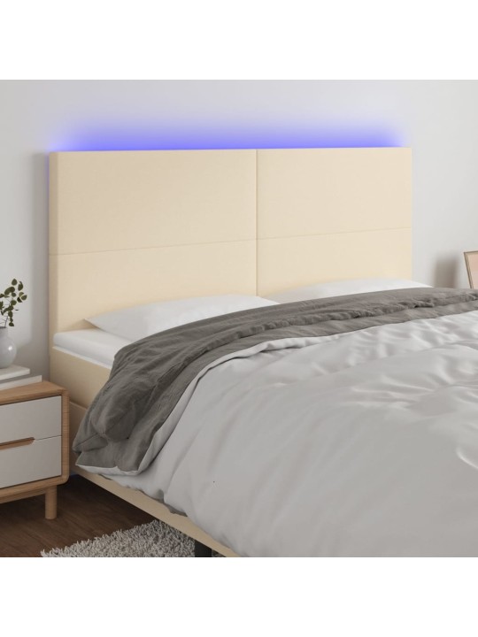 Gultas galvgalis ar LED, 180x5x118/128 cm, krēmkrāsas audums