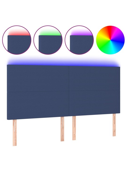 Gultas galvgalis ar led, 200x5x118/128 cm, zils audums