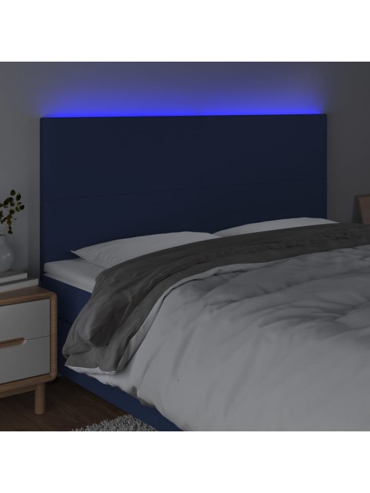 Gultas galvgalis ar led, 200x5x118/128 cm, zils audums