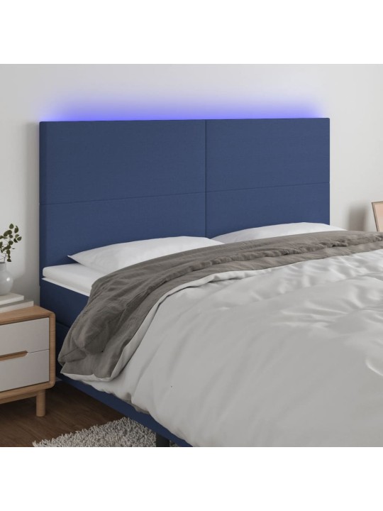 Gultas galvgalis ar led, 200x5x118/128 cm, zils audums