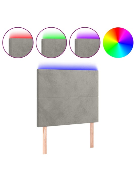 Gultas galvgalis ar led, 80x5x118/128 cm, gaiši pelēks samts