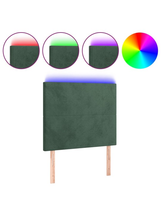 Gultas galvgalis ar led, 83x16x118/128 cm, tumši zaļš samts