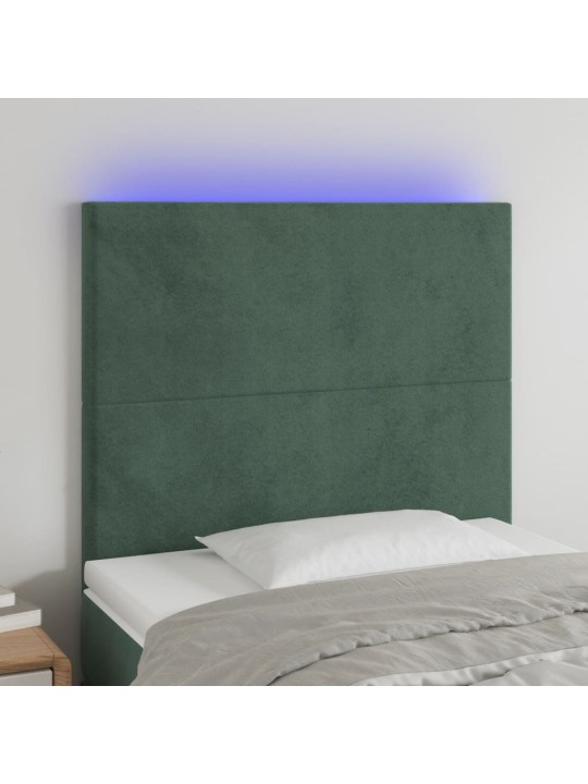 Gultas galvgalis ar led, 83x16x118/128 cm, tumši zaļš samts
