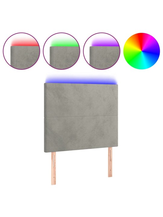 Gultas galvgalis ar led, 90x5x118/128 cm, gaiši pelēks samts