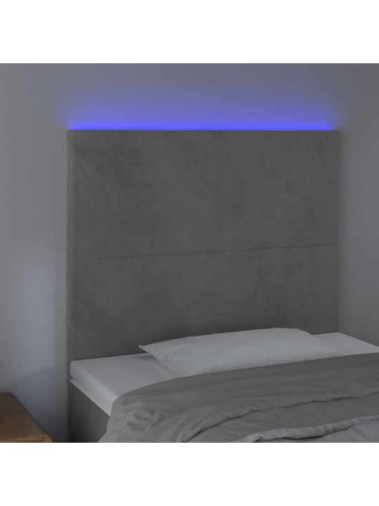 Gultas galvgalis ar led, 90x5x118/128 cm, gaiši pelēks samts