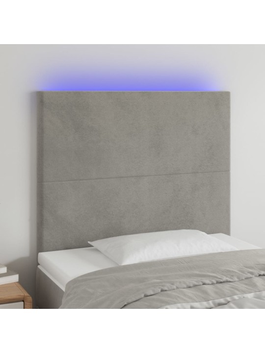 Gultas galvgalis ar led, 90x5x118/128 cm, gaiši pelēks samts