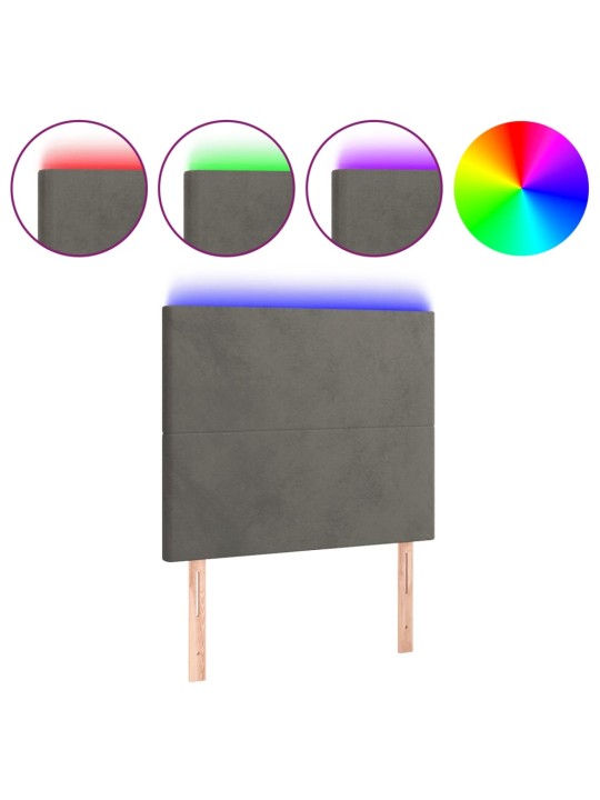 Gultas galvgalis ar led, 90x5x118/128 cm, tumši pelēks samts