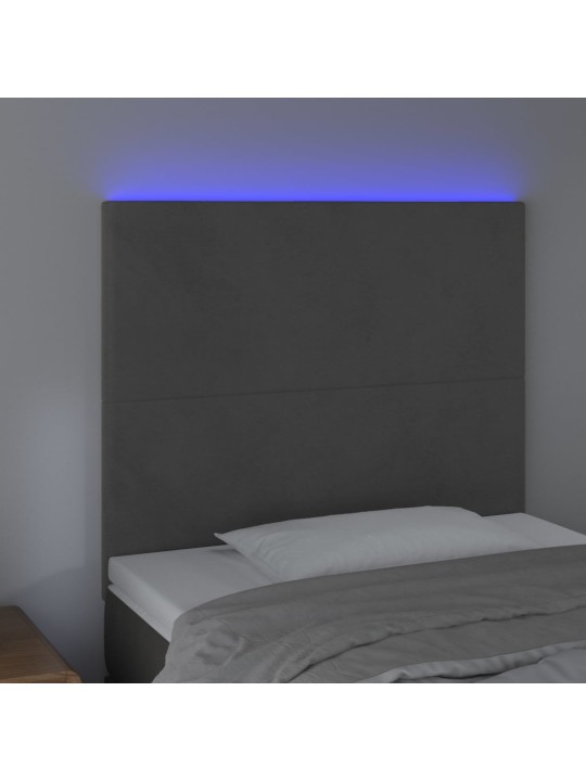 Gultas galvgalis ar led, 90x5x118/128 cm, tumši pelēks samts