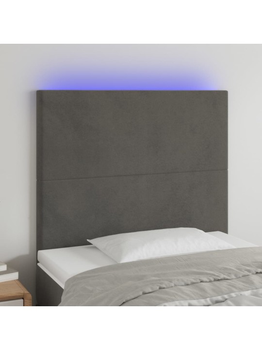 Gultas galvgalis ar led, 90x5x118/128 cm, tumši pelēks samts