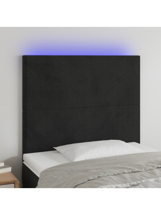 Gultas galvgalis ar led, 90x5x118/128 cm, melns samts