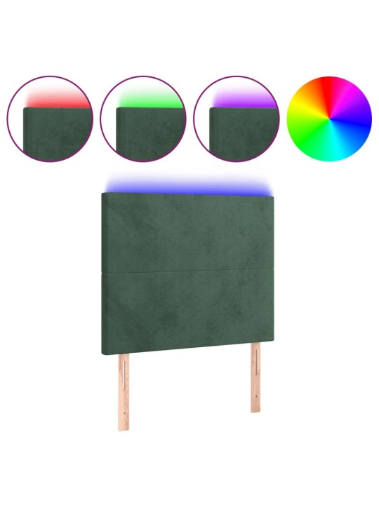 Gultas galvgalis ar LED, 90x5x118/128 cm, tumši zaļš samts