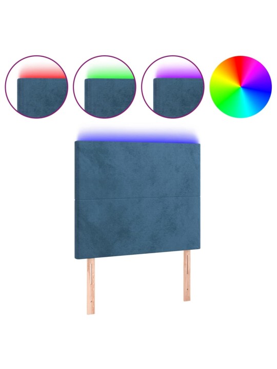 Gultas galvgalis ar led, 90x5x118/128 cm, tumši zils samts
