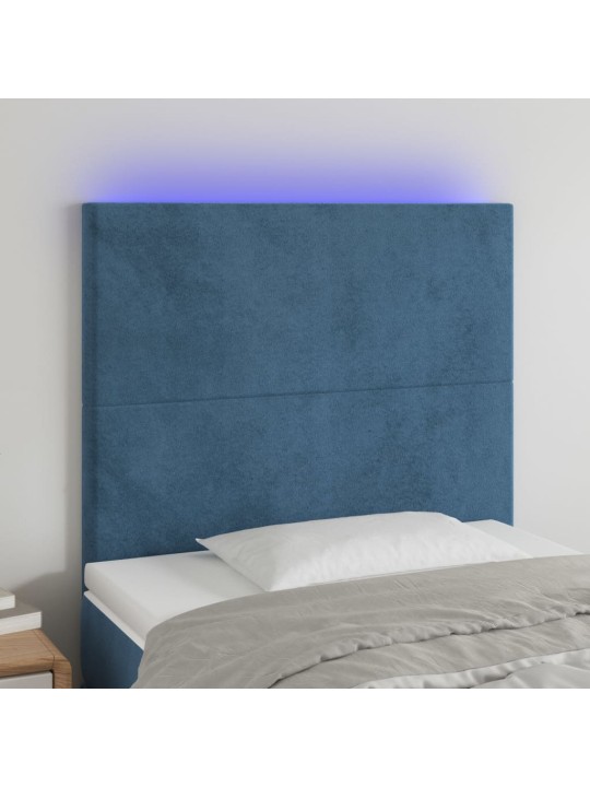 Gultas galvgalis ar led, 90x5x118/128 cm, tumši zils samts