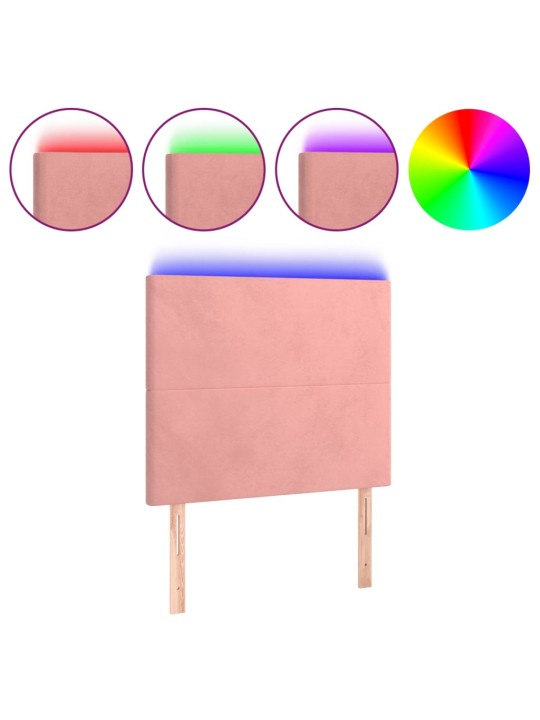 Gultas galvgalis ar led, 90x5x118/128 cm, rozā samts