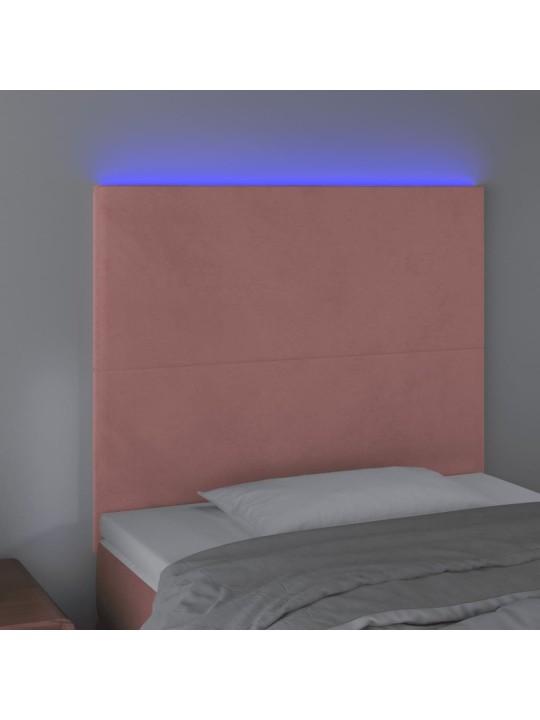 Gultas galvgalis ar led, 90x5x118/128 cm, rozā samts