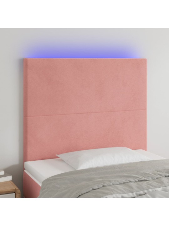 Gultas galvgalis ar led, 90x5x118/128 cm, rozā samts