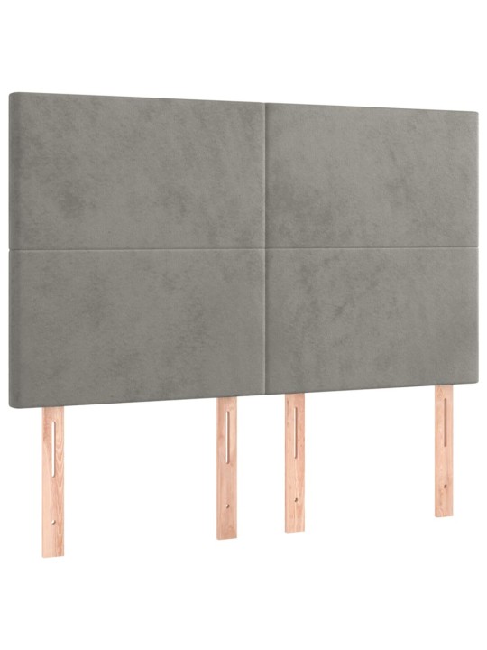Gultas galvgalis ar LED, 144x5x118/128 cm, gaiši pelēks samts