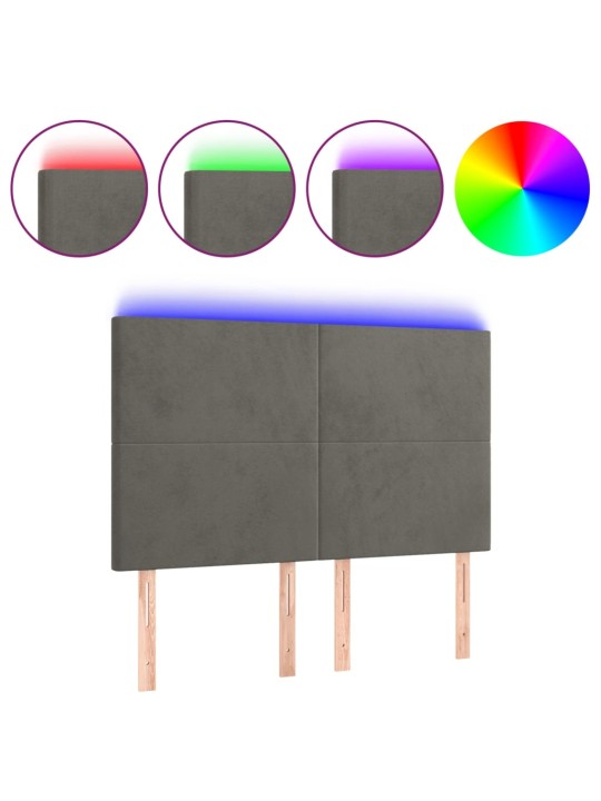 Gultas galvgalis ar LED, 144x5x118/128 cm, tumši pelēks samts