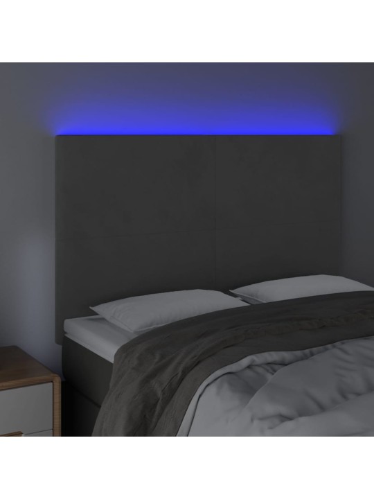 Gultas galvgalis ar LED, 144x5x118/128 cm, tumši pelēks samts