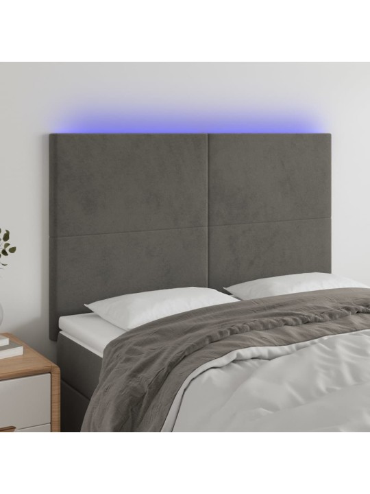 Gultas galvgalis ar LED, 144x5x118/128 cm, tumši pelēks samts