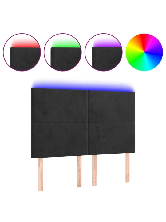 Gultas galvgalis ar LED, 144x5x118/128 cm, melns samts