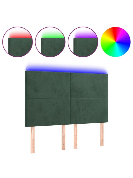 Gultas galvgalis ar led, 144x5x118/128 cm, tumši zaļš samts