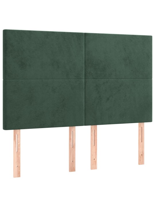Gultas galvgalis ar led, 144x5x118/128 cm, tumši zaļš samts