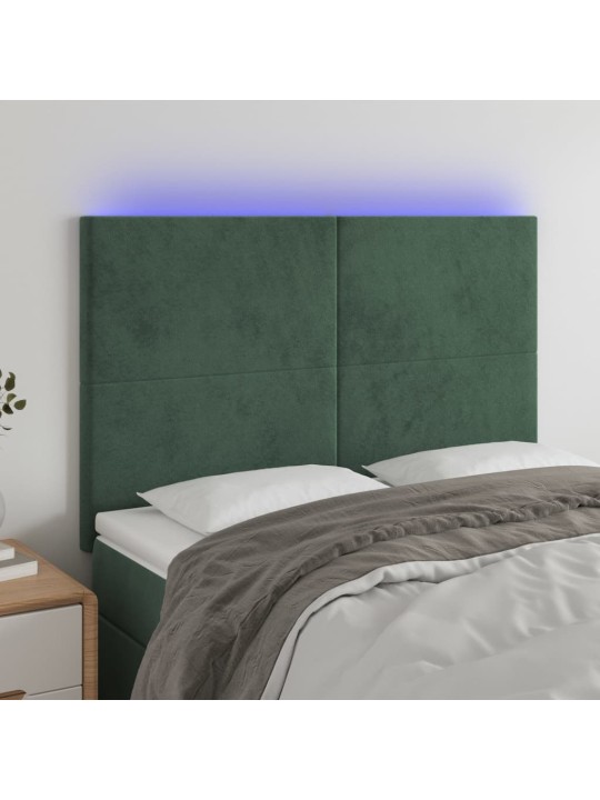Gultas galvgalis ar led, 144x5x118/128 cm, tumši zaļš samts