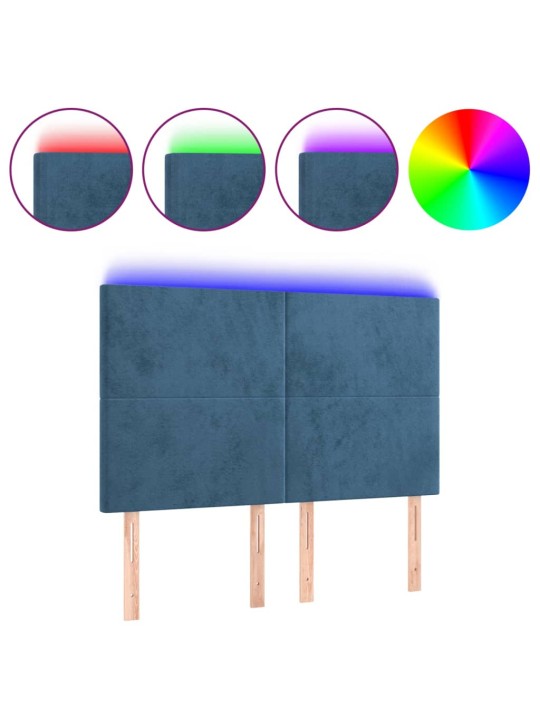 Gultas galvgalis ar LED, 144x5x118/128 cm, tumši zils samts