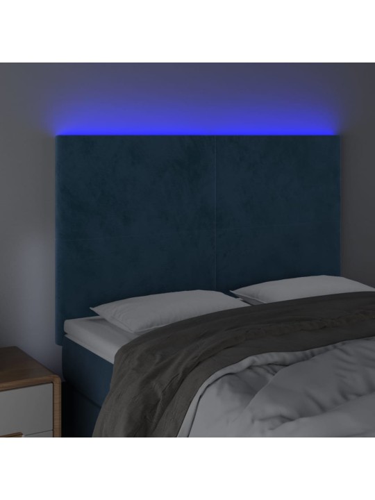 Gultas galvgalis ar LED, 144x5x118/128 cm, tumši zils samts