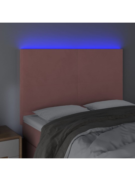 Gultas galvgalis ar led, 144x5x118/128 cm, rozā samts