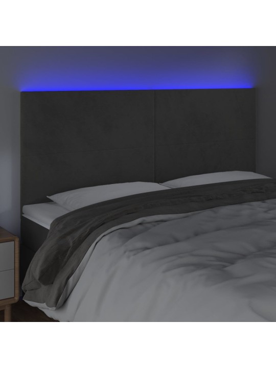 Gultas galvgalis ar LED, 160x5x118/128 cm, tumši pelēks samts