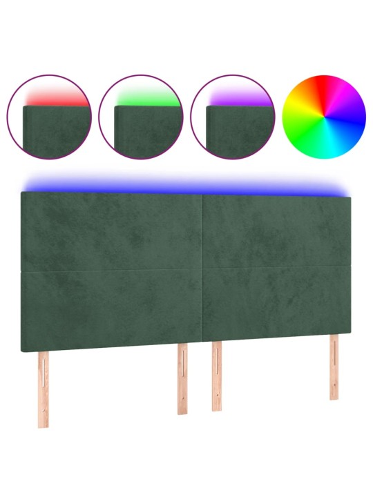 Gultas galvgalis ar led, 160x5x118/128 cm, tumši zaļš samts