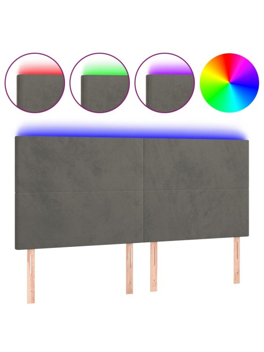 Gultas galvgalis ar LED, 180x5x118/128 cm, tumši pelēks samts