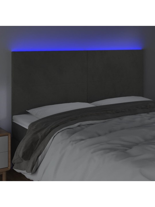 Gultas galvgalis ar LED, 180x5x118/128 cm, tumši pelēks samts