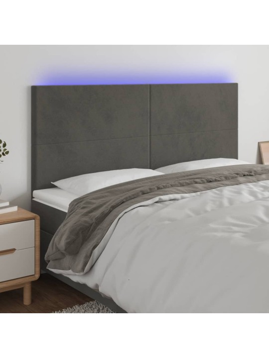 Gultas galvgalis ar LED, 180x5x118/128 cm, tumši pelēks samts