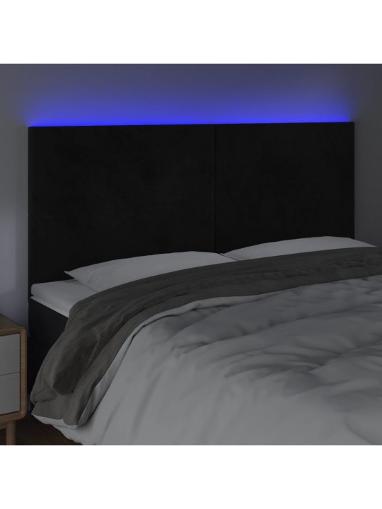 Gultas galvgalis ar LED, 180x5x118/128 cm, melns samts