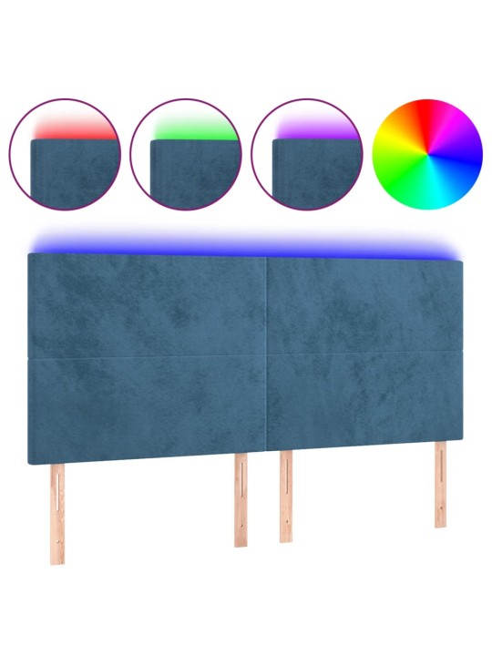 Gultas galvgalis ar led, 180x5x118/128 cm, tumši zils samts