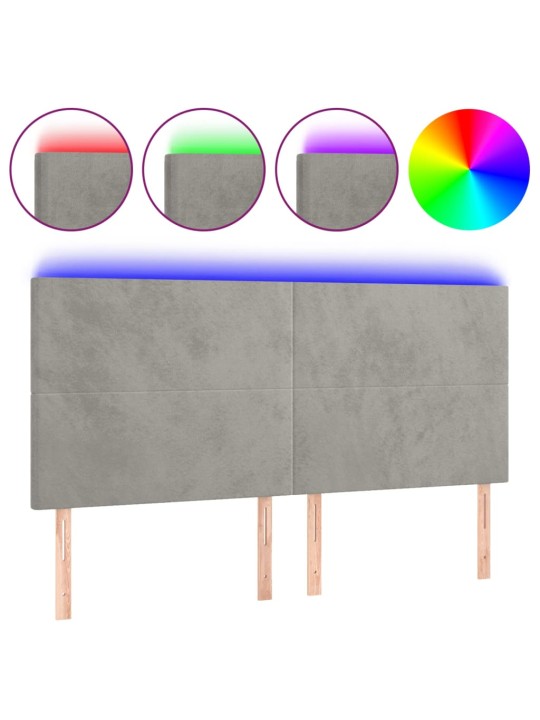 Gultas galvgalis ar led, 200x5x118/128 cm, gaiši pelēks samts