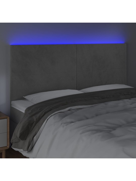 Gultas galvgalis ar led, 200x5x118/128 cm, gaiši pelēks samts