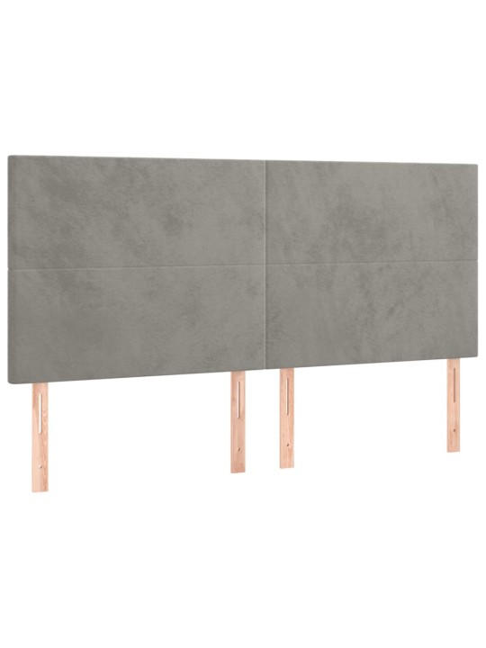Gultas galvgalis ar led, 200x5x118/128 cm, gaiši pelēks samts