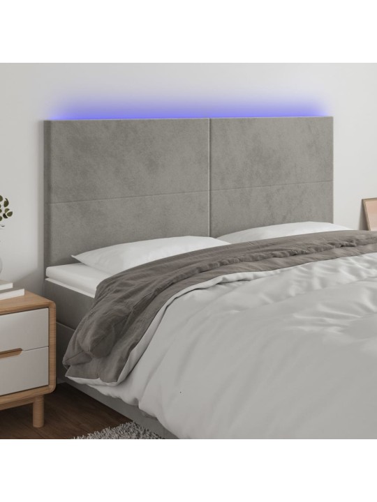 Gultas galvgalis ar led, 200x5x118/128 cm, gaiši pelēks samts