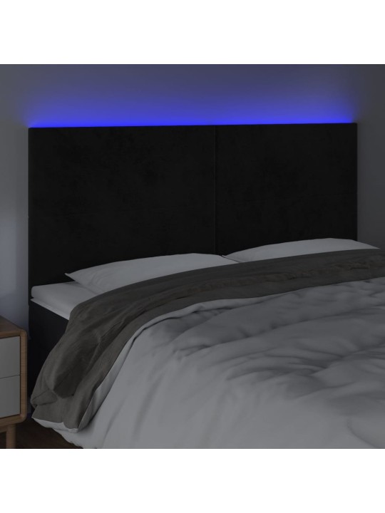 Gultas galvgalis ar led, 200x5x118/128 cm, melns samts