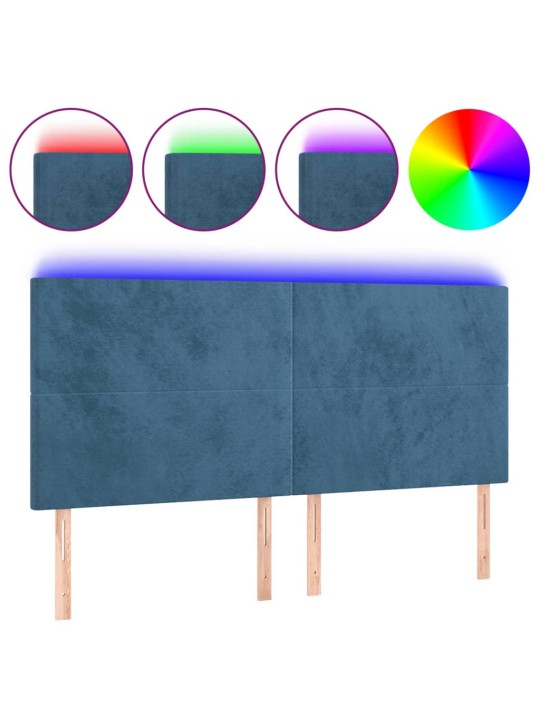 Gultas galvgalis ar led, 200x5x118/128 cm, tumši zils samts